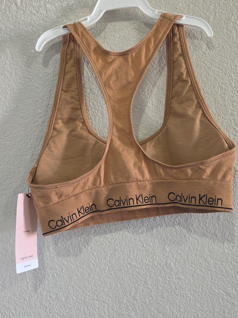 Calvin Klein Tan Seamless Racerback Bralette with Logo Band - Picture 2 of 3